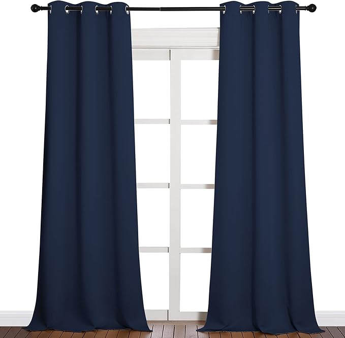 NICETOWN Window Drapes Long Curtains - Living Room Panels Grommet Top Window Treatment for Hall & Guest Room (Navy, 42 inches Wide x 90 inches Long, 2 Pieces)
