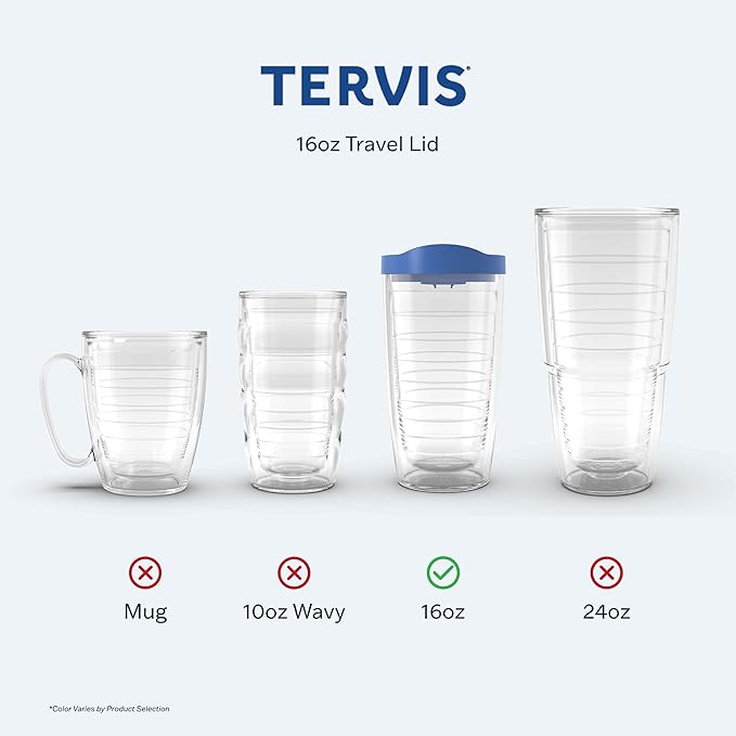 Tervis Travel Lid Made in USA Double Walled Insulated Tumbler Travel Cup Keeps Drinks Cold & Hot, Fits 16oz Tumblers - 4pk, Assorted Red Orange Fuchsia Navy