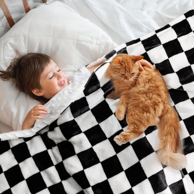 Soft Checkered Baby Blankets for Unisex Girls or Boys Breathable Gender Neutral Nursery Double Layer Blankets with Dotted Backing for Newborn Toddlers (30” X 40”)