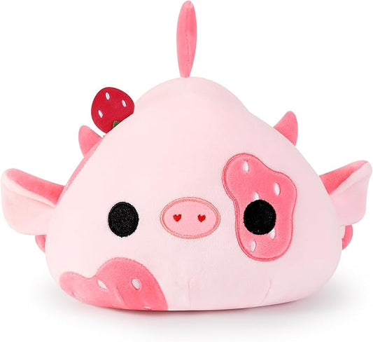 Onsoyours Cute Cow Plushie, Soft Stuffed Strawberry Cow Squishy Plush Animal Toy Pillow for Kids (Strawberry Cow, 12")