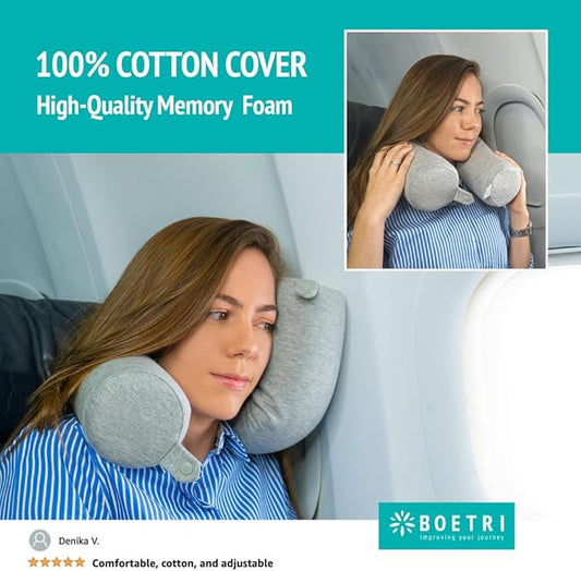 Twist Memory Foam Travel Pillow - Cotton Cover - Travel Bag Included - Adjustable, Bendable Pillow for Neck, Head, Chin, Lumbar and Leg Support (Light Gray)