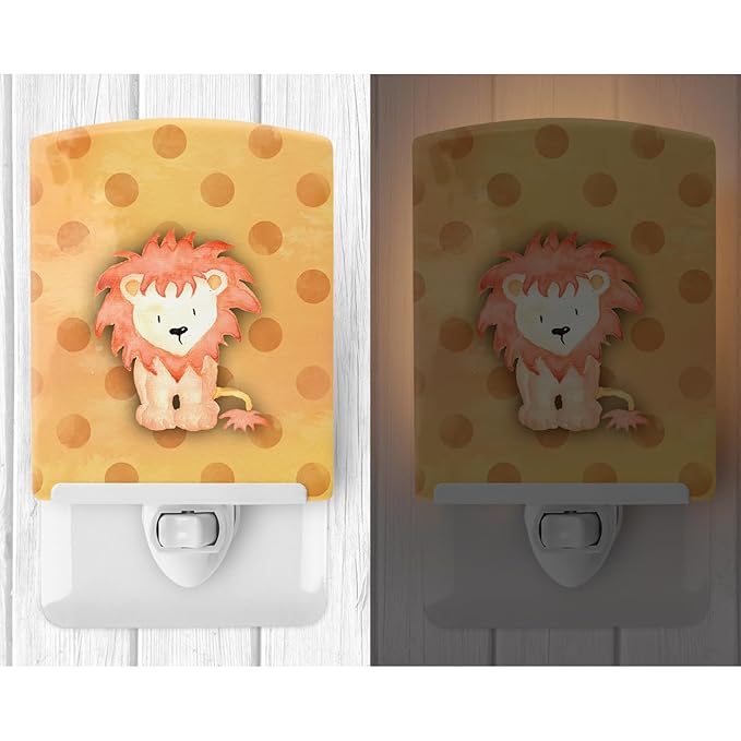 Caroline's Treasures BB7374CNL Polkadot Lion Watercolor Ceramic Night Light Compact, UL-Certified, Ideal for Bedroom, Bathroom, Nursery, Hallway, Kitchen, 6x4x3, Multicolor