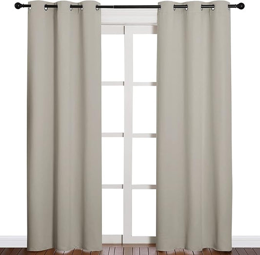 NICETOWN Natural Living Room Blackout Curtains for Windows, Eyelet Top Room Darkening Panels/Drapes for Bedroom (2 Panels, W42 x L84 inches)