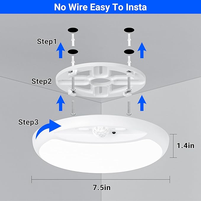 Rechargeable Motion Sensor Ceiling Light with Remote,Battery Powered Wireless Shower Lights,7.5in 600LM,10000mAh Battery Operated Ceiling Closet Light for Kitchen, Closet, Bathroom, Hallway