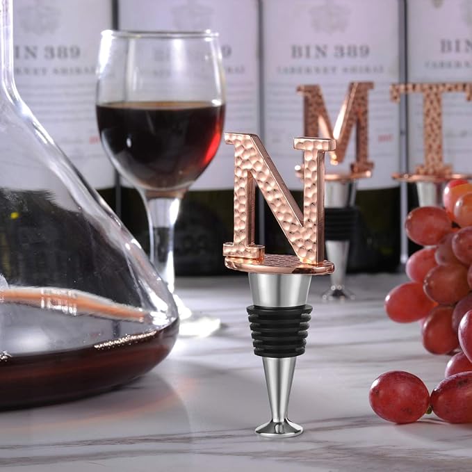 Miicol Wine Bottle Stopper, Prosecco Stopper, Rose Gold Wine Stopper, Personalised Champagne Stopper, Initial Wine Stopper, Funny Prosecco Gift, Wine Lovers Gift, Letter N