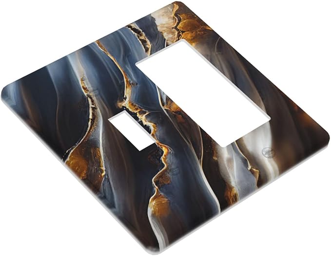 Gradient Abstract Ripple Blue Gold Marble Printed 2 Gang Single Toggle Rocker Combination Light Switch Covers Wall Plate Cover Electrical Faceplate Decorative Switchplate for Kitchen Bathroom Decor