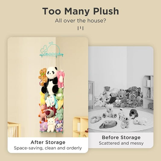 Stuffed Animal Storage,Stuffed Animal Holder with Adjustable Length,Corner Shelf for Kids Room Decor,Soft Toy Storage Organizer for Living Room,Bedroom,Nursery,Playroom,Kids Room(Sky Blue)