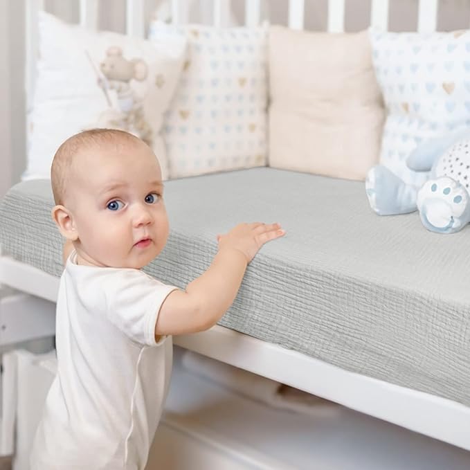 Lulu moon Muslin Crib Sheet Fitted Crib Mattress Sheet for Boys and Girls, 28"x 52" Gentle Gray