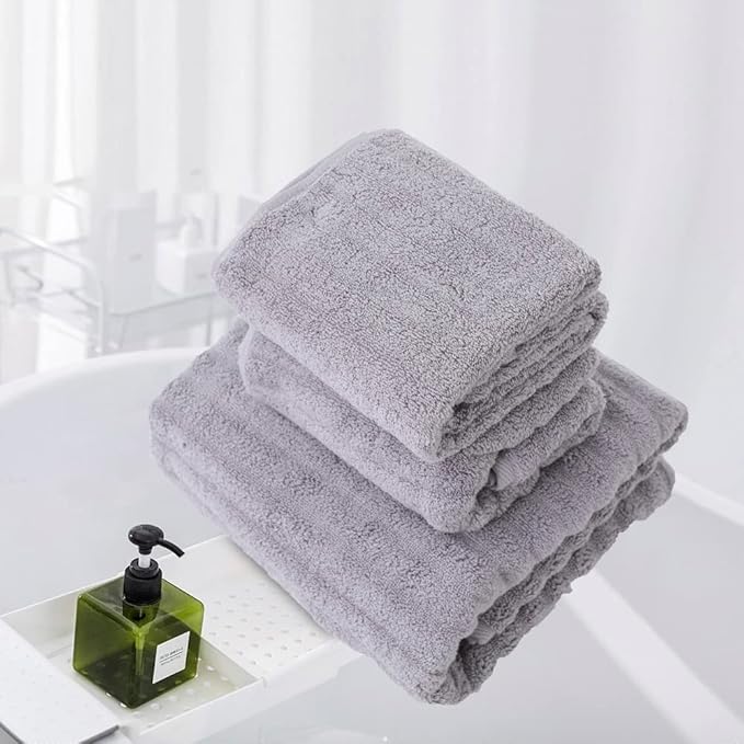 Luxury Ultra Soft Light Grey Bath Towel Sets for Bathroom Hotel, 1 Bath Towels 2 Hand Towels Washcloths 100% Long-staple Cotton Fluffy Highly Absorbent Thick Towel for Women Kids Elderly Face Body
