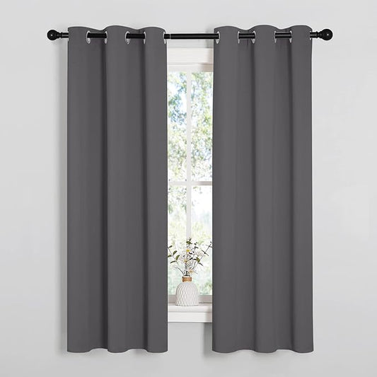 NICETOWN Grey Blackout Curtain Panels for Bedroom, Thermal Insulated Grommet Top Blackout Draperies and Drapes (2 Panels, W34 x L63 inches, Grey)