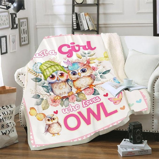 Just A Girl Who Love Owl Blanket Cute Funny Owl Decor Throw Blanket Gifts for Girls Boys Owl Lover Super Warm Soft Plush Bedding Blanket (OWL,50"x 60")