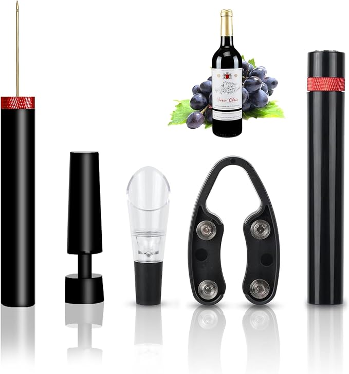 Wine Opener Air Pressure Pump Opener Set,Include Air Pressure Pump Bottle Opener With Foil Cutter,Aerator Pourer,Vacuum Stopper Efficient Corkscrew Bottle Opener,Great For Wine Lovers
