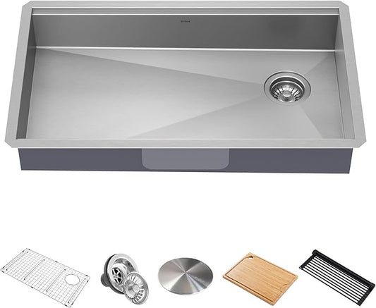 Kraus KWU110-32/5.5 Kore ADA Workstation 32-inch Undermount 16 Gauge Stainless Steel Single Bowl Kitchen Sink with Accessories, 32 Inch