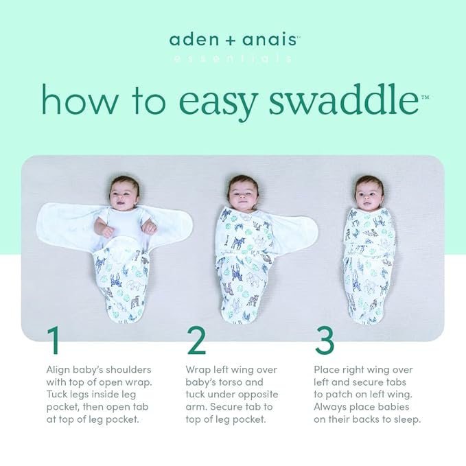 aden + anais, Velboa Baby Wrap, Newborn Wearable Swaddle Blanket, TOG 1.5, 3 Pack, Blue Scandinavian Sky, 0-3 Months