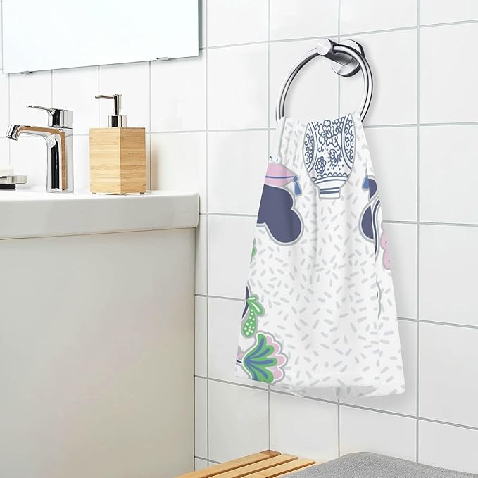 Staffordshire Dogs Chinoiserie Style Bath Hand Towel Soft Cotton Highly Absorbent Fingertip Towels for Bathroom Beach Kitchen Sports Gym Yoga Travel (2-Pieces Towel Sets, 28x16 inch)