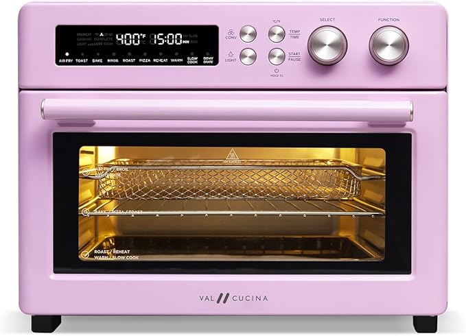 Retro Style Infrared Heating Air Fryer Toaster Oven, Extra Large Countertop Convection Oven 10-in-1 Combo, 6-Slice Toast, Enamel Baking Pan Easy Clean with Recipe Book, Classic Pink Color