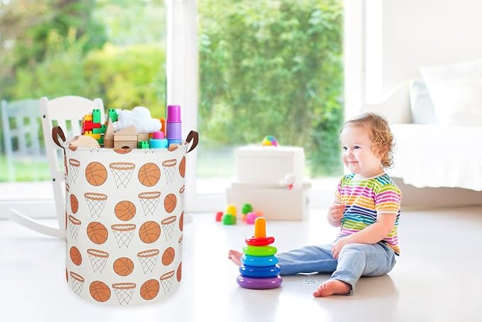 Kids Laundry Hamper,Canvas Basketball Laundry Basket Collapsible Boys Storage Baskets for Home,Office,Toy Organizer,Home Decor(basketball)
