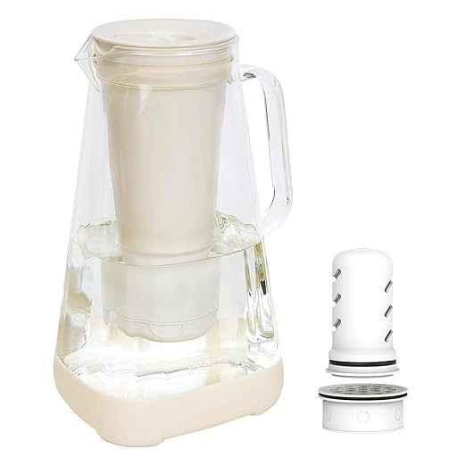 GLACIER FRESH Glass Water Pitcher for Tap and Drinking with Membrane and Upgraded Activated Filter, Reduces Chlorine and Lead Taste, Upgraded Materials, Improved the flow rate 1.6 times, 10 Cup, White