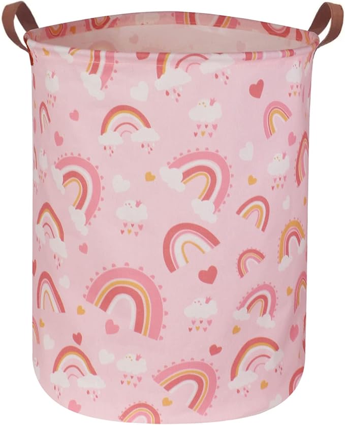 Pink Hamper,Rainbow Laundry Basket Collapsible Girls Storage Baskets for Kids Room Decor,Toy Organizer,Gift Hamper(Pink hamper) …