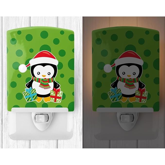 Caroline's Treasures BB8945CNL Christmas Penquin Presents Ceramic Night Light Compact, UL-Certified, Ideal for Bedroom, Bathroom, Nursery, Hallway, Kitchen, 6x4x3, Multicolor