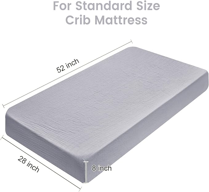 Muslin Crib Sheets for Boys Girls, 2 Pack 100% Cotton Soft Breathable Fitted Baby Sheet Set, 28x52 Inch Fits Standard Crib and Toddler Mattresses, Beige & Grey