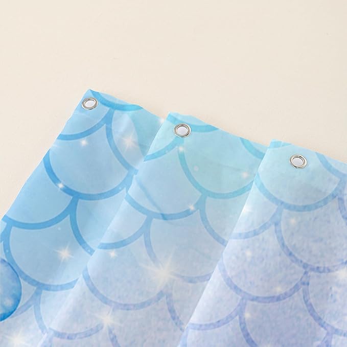 AILONEN Cartoon Shark Shower Curtain for Kids Boys Girls,Blue Ocean Coral Shell Fish Scale Coast Bathroom Curtain, 48" W*72" H Bath Curtain Polyester Waterproof Shower Curtain with 12 Hooks