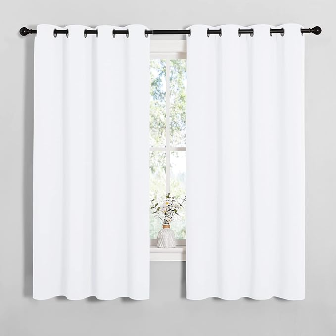 NICETOWN Draperies Curtains Panels, Blocking Out 50% Sunlight Window Treatment Curtains, Small Window Drapes for Bedroom (2 Panels, 55 by 68, White)