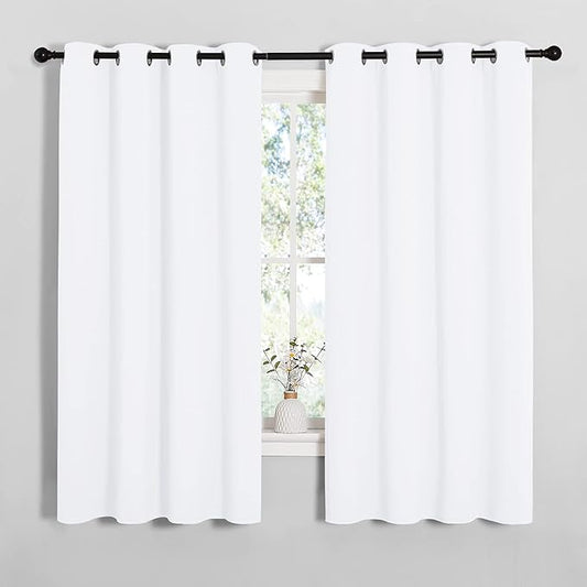 NICETOWN Draperies Curtains Panels, Blocking Out 50% Sunlight Window Treatment Curtains, Small Window Drapes for Bedroom (2 Panels, 55 by 68, White)