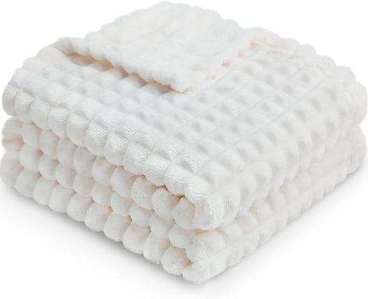 HOMRITAR Baby Blanket for Boys Girls Fleece Super Soft Plush Fuzzy Cozy Toddler Blanket with Square 3D Jacquard Grid Design Luxury Lightweight Bed Blanket for Newborn Infant Cream, 30 x 40 Inch