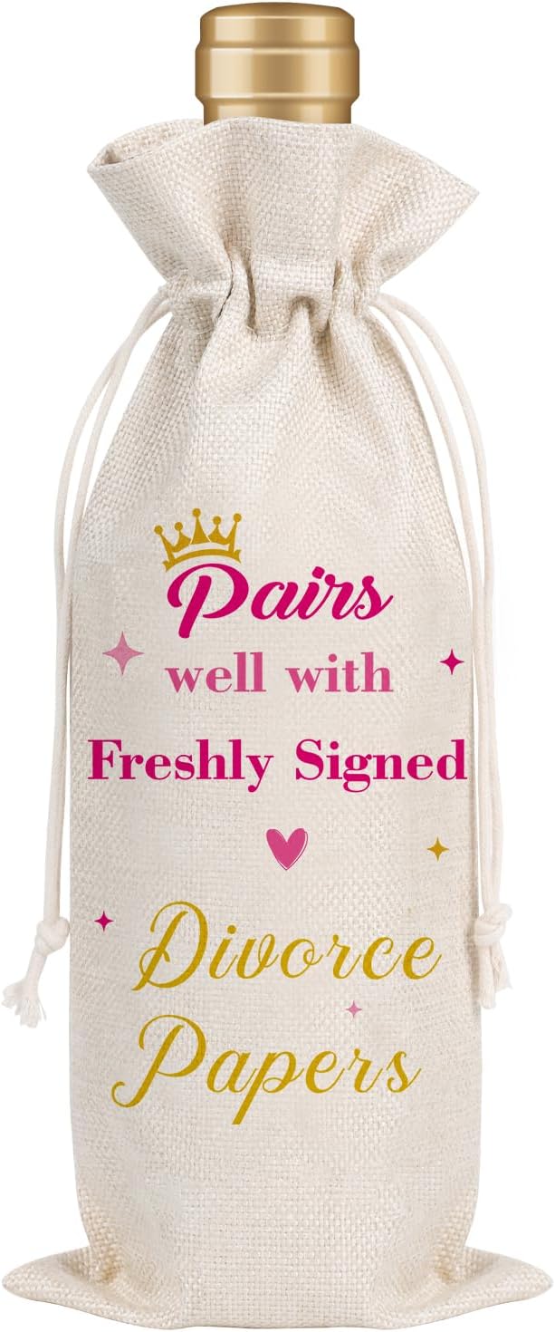 Wxiben Divorce Gift Wine Bag - Pairs Well With Freshly Signed Divorce Papers Wine Bags Divorce Party Decorations for Women New Beginning Gifts Breakup Wine Bottle Bag for Friends Sister