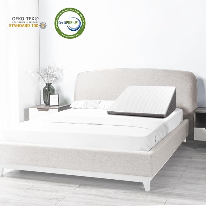 Wedge Pillow for Sleeping, 7.5 Inch Bed Wedge Pillow for Headboard, Wedge Pillow for Acid Reflux, After Surgery, Snoring, Cooling Memory Foam Top Triangle Pillow Wedge, Removable Cover