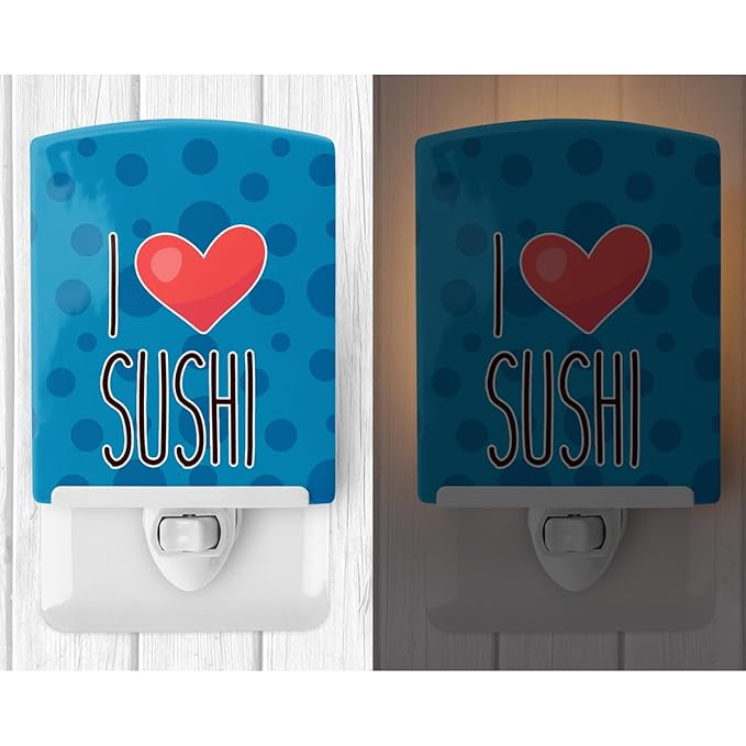 Caroline's Treasures BB8811CNL I Love Sushi Ceramic Night Light Compact, UL-Certified, Ideal for Bedroom, Bathroom, Nursery, Hallway, Kitchen, 6x4x3, Multicolor