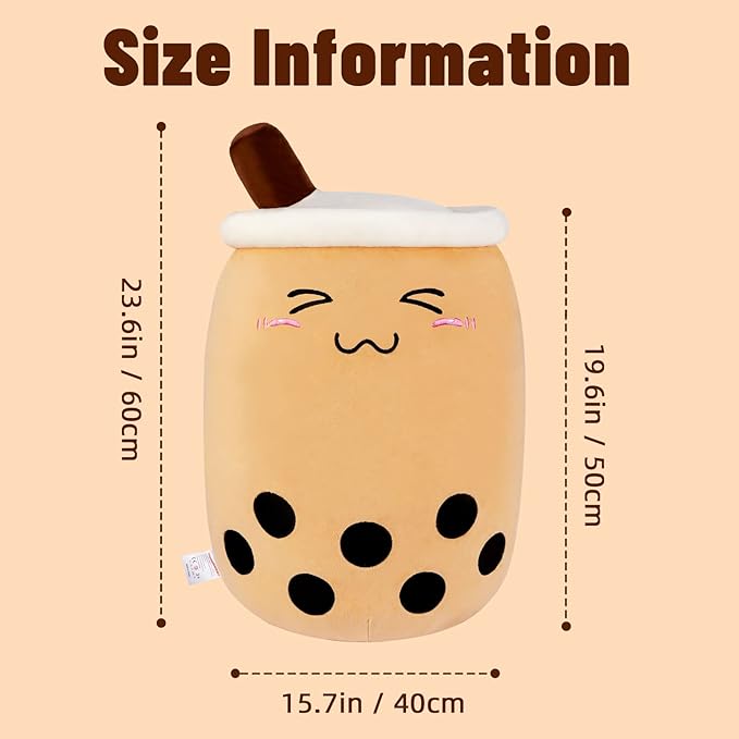 Niuniu Daddy Large Boba Tea Stuffed Animals, 24 + inch Jumbo Boba Plush, Cute Bubble Tea Plushie, Brown