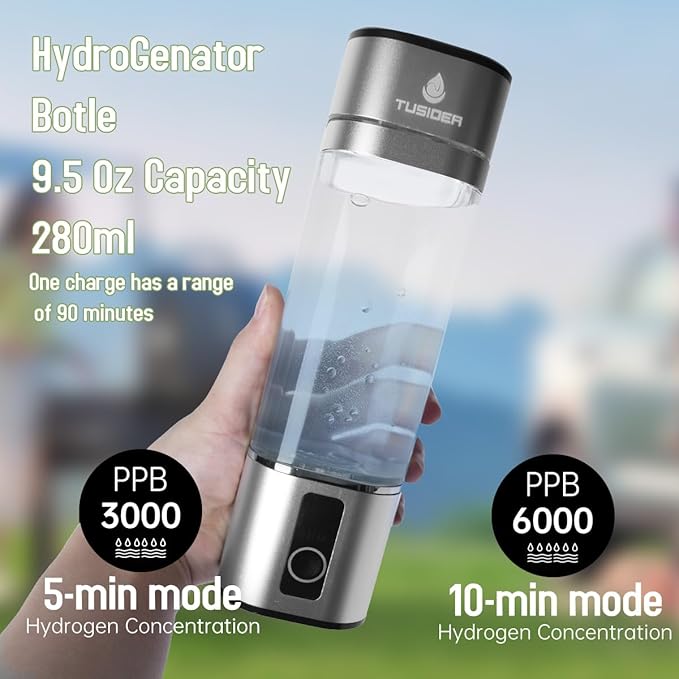 Hydrogen Water Bottle-2024 Advanced 6000ppb Hydrogen Ionized Alkaline Water Generator,Chlorine-Free,SPE/pem Technology,Dupont Membrane,Enhances Metabolism & Immunity. Perfect Health Gift