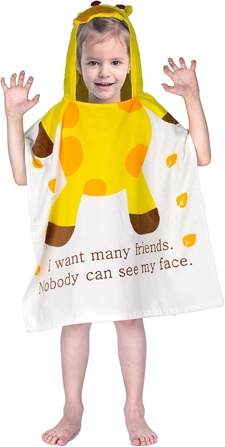 Toddler Bath Towel Hooded - Cotton Kids Beach Towel 24"x24" for Ages 1 to 5, Toddler Towels with Hood Snaps, Soft Terry Poncho Towel as Pool Swim Cover Ups for Girls Boys (Giraffe White)