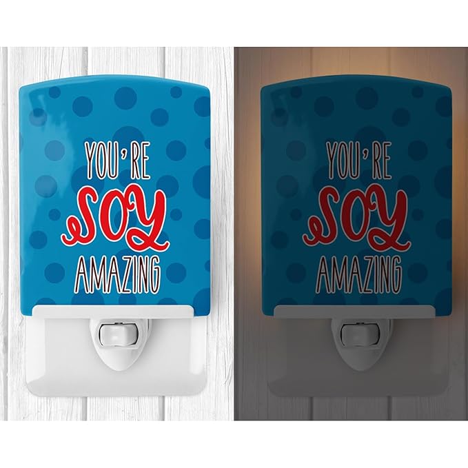 Caroline's Treasures BB8812CNL Sushi You're Soy Amazing Ceramic Night Light Compact, UL-Certified, Ideal for Bedroom, Bathroom, Nursery, Hallway, Kitchen, 6x4x3, Multicolor
