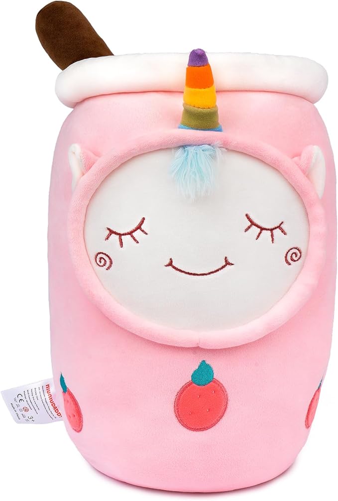 Niuniu Daddy Unicorn Boba Tea Plush, 16+ Inch Pink Unicorn Toys for Girls, Super Cute Unicorn Stuffed Animal