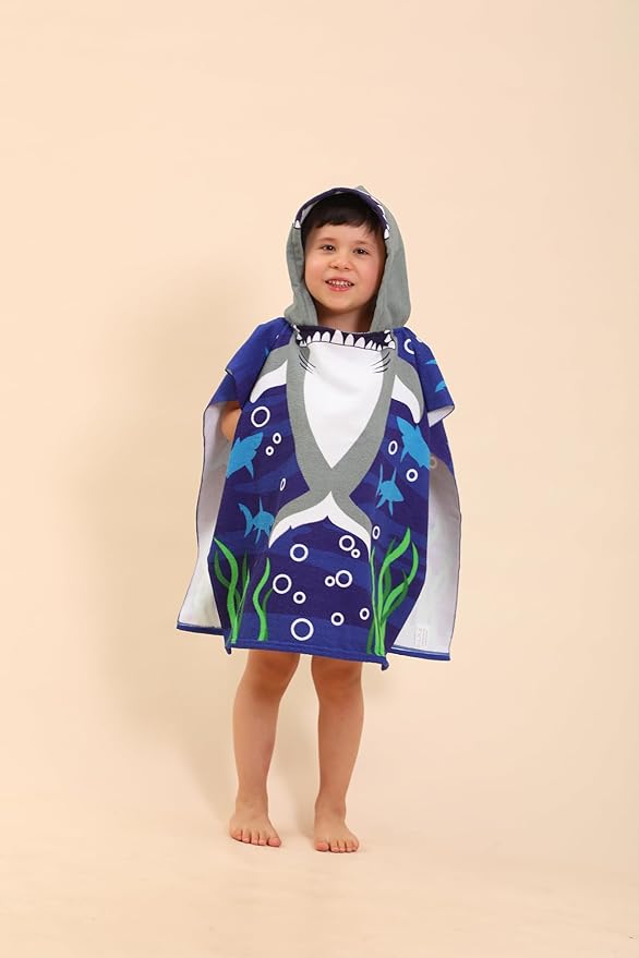 Shark Hooded Towels for Kids, Kids Beach Towels for Boys/Girls, Swimming Towels/Towel Robes/Wearable Towels/Pool Towels for Kids 2-10, Poncho Beach Towels for Kids, Hooded Beach Towels for Toddler