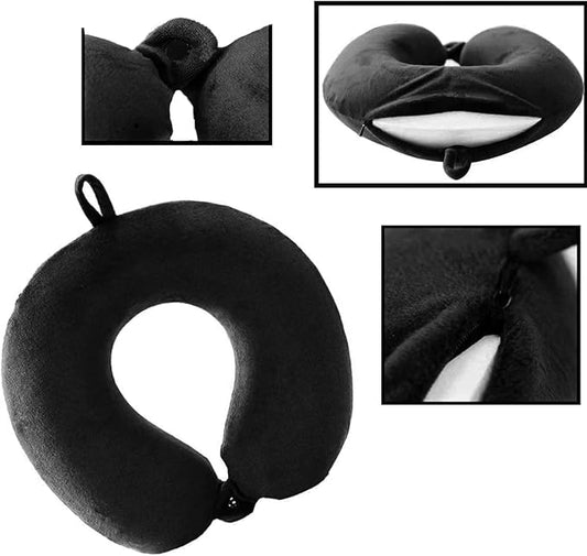 Travel Pillow - Memory Foam Neck Pillow Support Pillow,Luxury Compact & Lightweight Quick Pack for Camping,Sleeping Rest Cushion (Black)