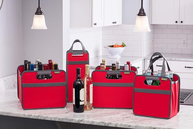 meori Foldable 6 Bottle Wine Tote Azure Blue Organize Crate Glass Dividers Stylish Travel Storage Box Liquor Spirits Tastings Grocery Shopping Hostess Gift (B100600)