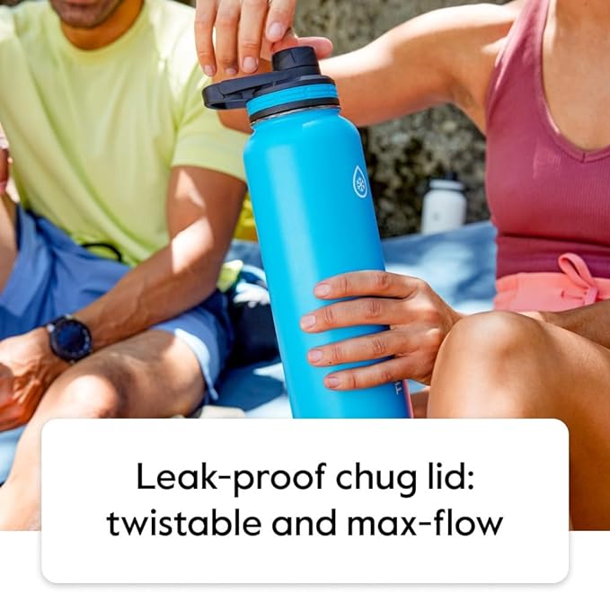 ThermoFlask 40 oz Double Wall Vacuum Insulated Stainless Steel 2-Pack of Water Bottles, Superior Blue/Mauve