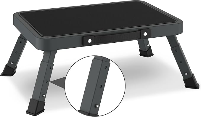 Folding Step Stool for Adults Kids with Non-Slip Platform, Height-Adjustable Sturdy Metal Stepping Stool, Bed Steps for High Beds,Collapsible Foot Step Stool for Bathroom Bedroom Kitchen RVs,Dark Gray