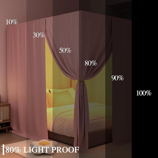 Pink Canopy Bed Curtains - 4 Corner Post Bed Curtains King Lightproof Drapes Bed Canopy Curtains with Tie Backs for Adults & Girls Bedroom Decoration(Pink,King)