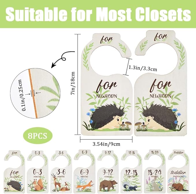 CRASPIRE 8Pcs Wooden Baby Wardrobe Dividers Animal Theme Nursery Decor from Newborn to 24 Month Hanger Seperaters Baby Closet Organizers Nursery Infant Wardrobe Hangers Divider for Newborn Shower