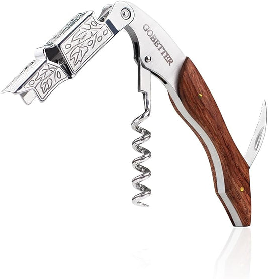 GOBETTER Wine Opener, Professional Corkscrews for Wine Bottles Cap Remover, Manual Wine Key for Home Use, Servers, Waiters Bartenders and Wine Lovers, Classic Rosewood