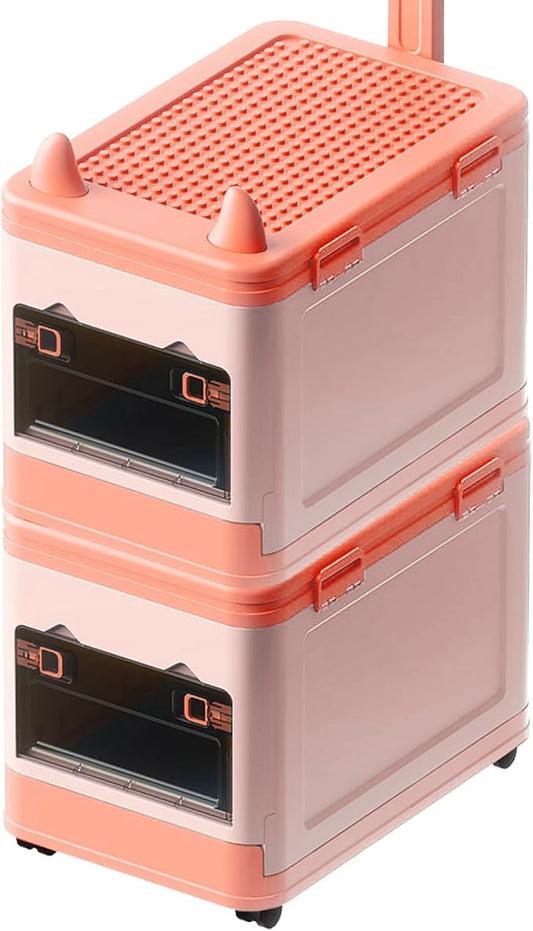 Collapsible Kids Storage Box with Building Base for Lego Toy Organizer Bins with Lids and Wheels Stackable Toys Chest Containers Building Block Bricks Storage Case for Children