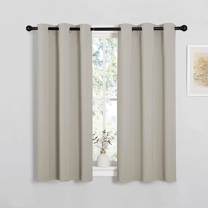 NICETOWN Room Darkening Short Curtain Panels for Cafe, Thermal Insulated Grommet Room Darkening Draperies/Drapes for Window (Natural, 2 Panels, W34 x L45 -inch)