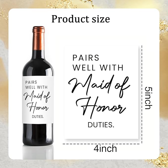 24Pcs Maid of Honor Wine Labels, Bridesmaid Proposal Gifts, Wedding Engagement Gift for Maid of Honor Bridesmaid Wine Label, Pairs Well with Maid of Honor Duties Wine Bottle Stickers Labels