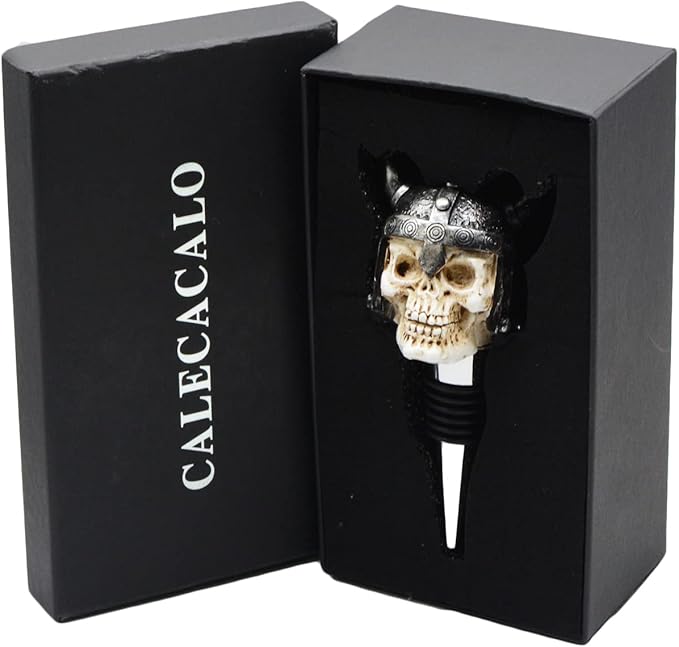 Wine Bottle Stopper Horns Helmet Viking Skull Decorative Beverage Wine Cork for Man Housewarming Gift,Christmas,Thanksgiving,Silver