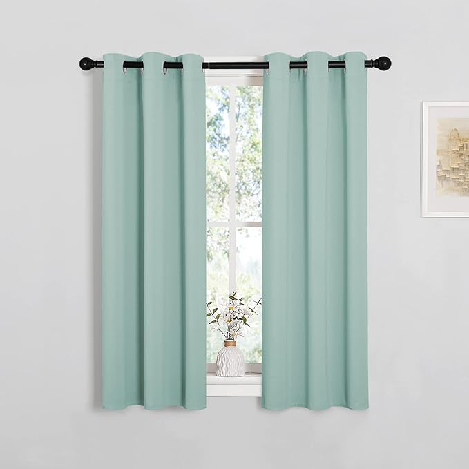 NICETOWN Thermal Insulated Curtains Blackout Draperies, Aqua Blue, Set of 2, 29 by 40 inches Long Window Treatment Solid Grommet Room Darkening Drape Panels for Bedroom